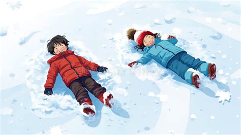 Graphic Image of Children Creating Snow Angels on the Lawn Stock Illustration - Illustration of ...