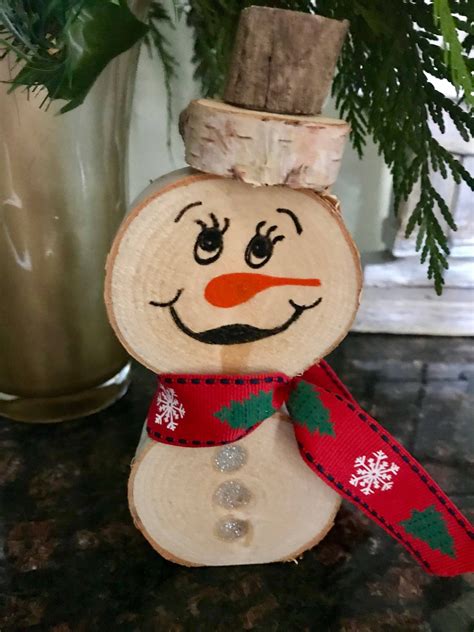 Wooden Log Snowman/Snowmen Decoration by PaintingAroundLou on Etsy | Christmas ornaments ...