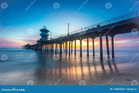 Huntington Beach Pier at a Beautiful Sunset Stock Photo - Image of ...