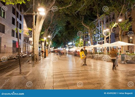 La Rambla at Night in Barcelona Stock Photo - Image of interest, place ...