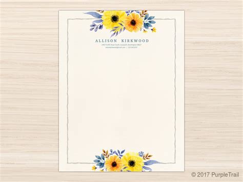 Yellow Watercolor Floral Letter Writing Paper | Letter Writing Paper