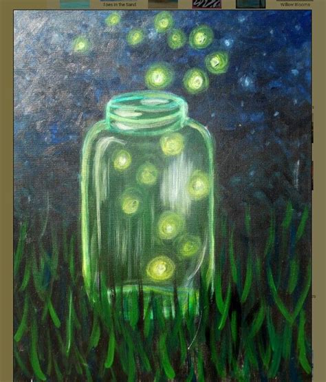 Mason jar fireflies | Firefly painting, Acrylic painting inspiration, Bug art