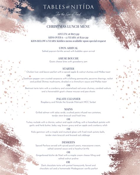 CHRISTMAS MENU TABLES - Nitida Wine Farm