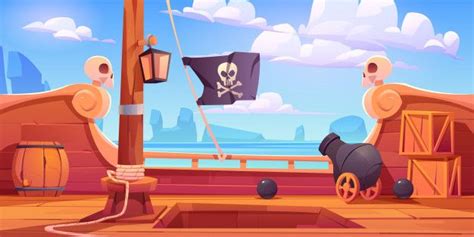 Download Pirate Ship Wooden Deck Onboard View With Cannon for free | Cartoon pirate ship, Pirate ...