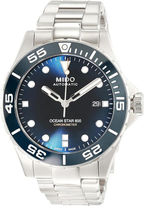 Amazon.com: Mido Ocean Star 600 Chronometer - Swiss Automatic Watch for Men - Blue Dial - Case ...