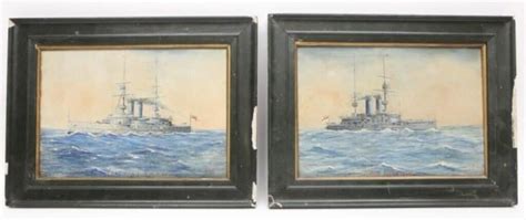 NAVAL BATTLESHIP PAINTINGS - PAIR | Live and Online Auctions on HiBid.com