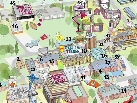 Illustrated campus map for the University of Hull - Katherine Kannon Illustration