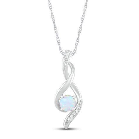 Lab-Created Opal & Diamond Necklace 10K White Gold 18 [kayjewelers9571] - $199.99 : kay jewelers