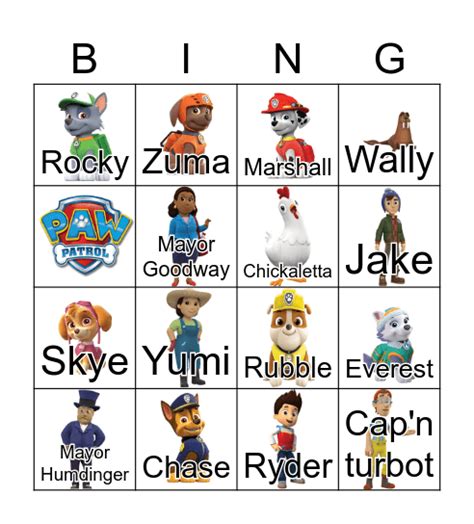 Paw Patrol Bingo Card