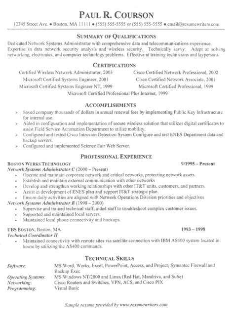 Information Technology Systems Admin Sample Resume from Resume Writers .com