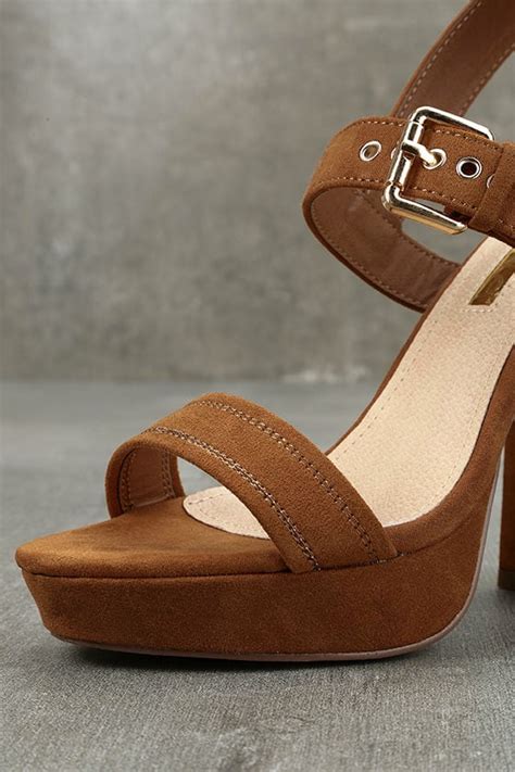 Sexy Tan Heels - Tan Platform Heels - Vegan Suede Heels - $39.00