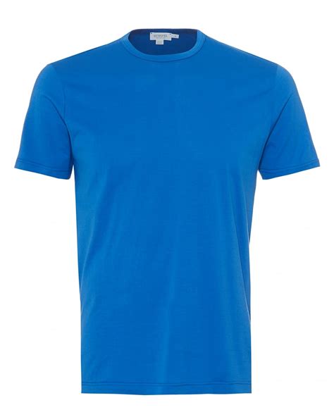 Sunspel Mens Plain T-Shirt, 100% Cotton Klein Blue Tee