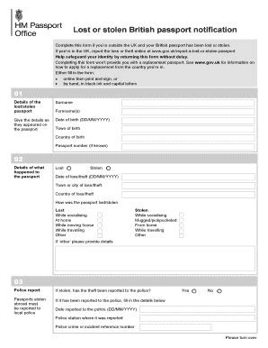 Lost And Stolen British Passport Form - Gov.uk - Fill and Sign Printable Template Online