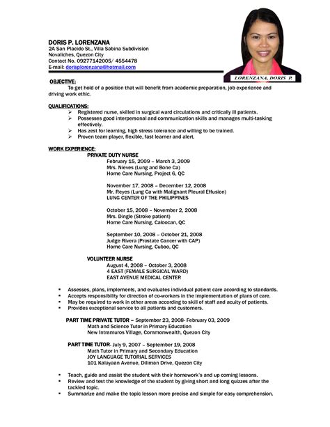 Sample Resume Format For Nurses In The Philippines - Resume Themplate Ideas