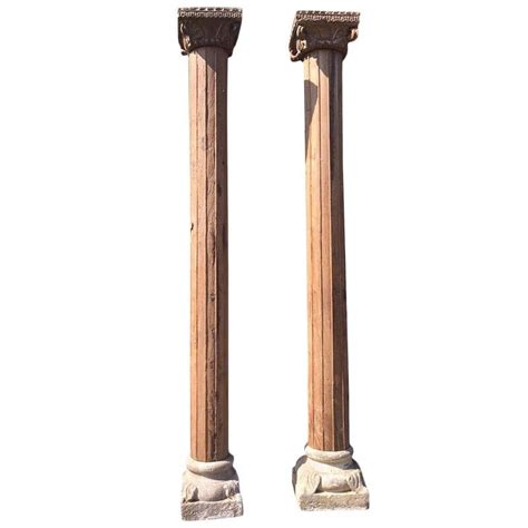 Monumental Solid Wood Carved Columns With Stone Bases in 2020 | Wood carving, Wood columns ...