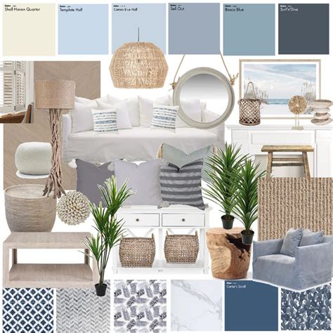 Hamptons/Coastal Interior Design Mood Board by polkadotsandpeonies | Beach house living room ...