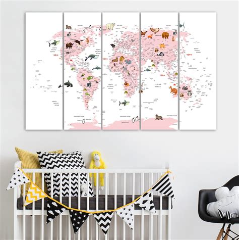 Canvas Pink World Map Kids Decor Nursery - Etsy