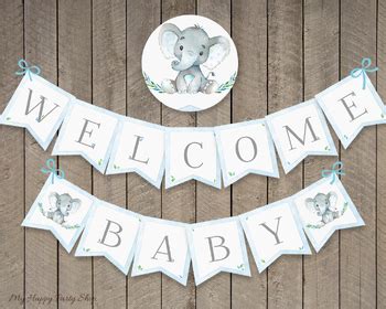 Baby Shower Banner, Welcome Baby Banner, Blue Elephant, PRINTABLE