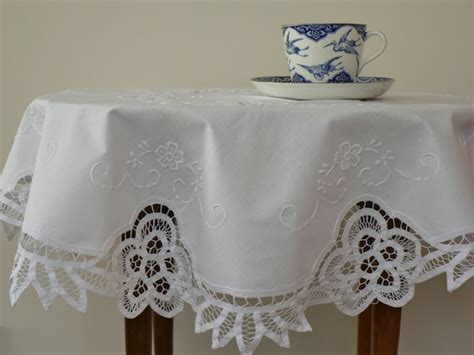 Round Battenburg Lace Tablecloth White Work Embroidery Pure