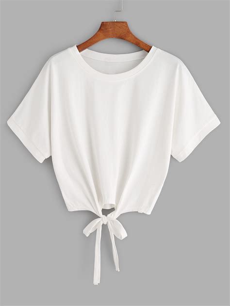 Tie Front Crop T-shirt -SheIn(Sheinside)