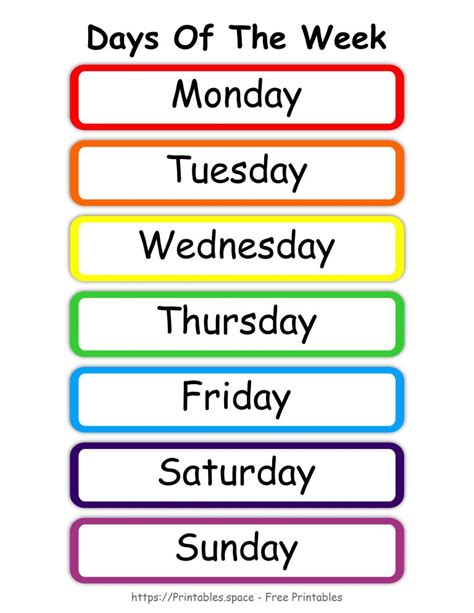 Colorful Days Of The Week Chart (Starting With Monday) – Free Printables