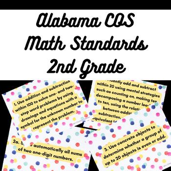 Colorful 2nd Grade Alabama Math Standards Cards by Mrs Chestnut Teaches