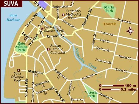 a map showing the location of suva and its surrounding area, with ...