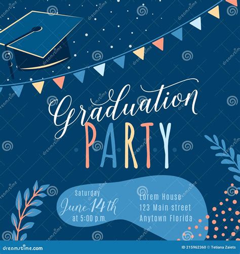 Graduation Party Vector Background, Invite Card Template. Trendy Design Illustration of Graduate ...