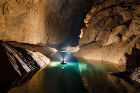 Wallpaper : nature, cave, rocks, Hang Son Doong, Asia, Vietnam, water, boat, river, lights ...