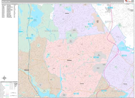 Malden Massachusetts Wall Map (Premium Style) by MarketMAPS - MapSales