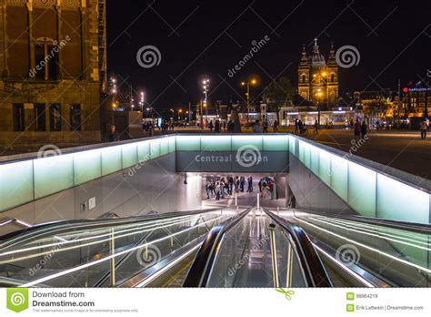 Entrance To Amsterdam Central Station at Night Editorial Stock Image ...