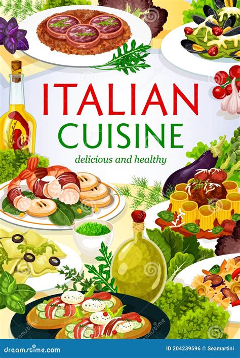 Italian Cuisine Vector Italy Food Dishes Poster Stock Vector ...