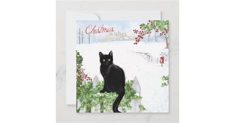 Christmas Wishes Vintage Black Cat Winter Scene Holiday Card | Zazzle