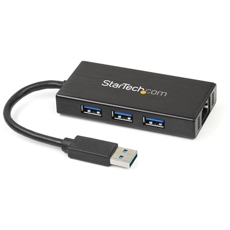 StarTech.com 3 Port Portable USB 3.0 Hub with Gigabit Ethernet Adapter NIC - Aluminum w/ Cable ...