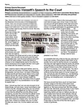 Sacco & Vanzetti Primary Source Analysis(Red Scare) by Kate's Crib