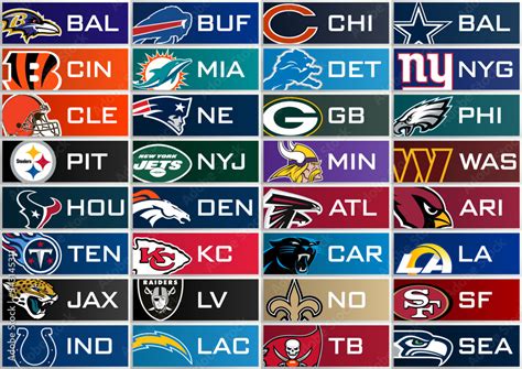 Vector icon set of 32 football teams of the US National Football League Stock Vector | Adobe Stock