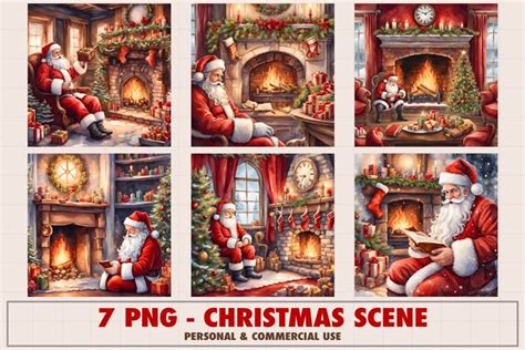 Christmas scene with Santa and fireplace illustration