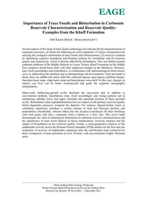 (PDF) Importance of Trace Fossils and Bioturbation in Carbonate Reservoir Characterization and ...