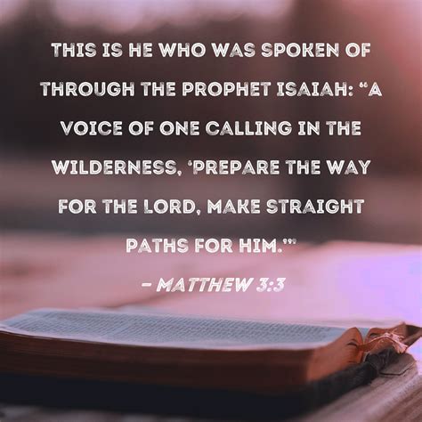 Matthew 3:3 This is he who was spoken of through the prophet Isaiah: "A voice of one calling in ...