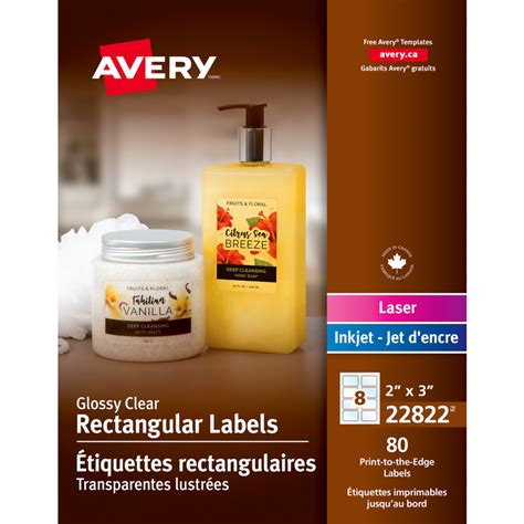 Avery® Print-to-the-Edge Rectangular Labels 2" x 3" Glossy Clear 80/pkg ...