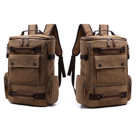 Men Backpack 15.6'' 17'' Laptop Backpacking Canvas Backpacks Outdoor ...