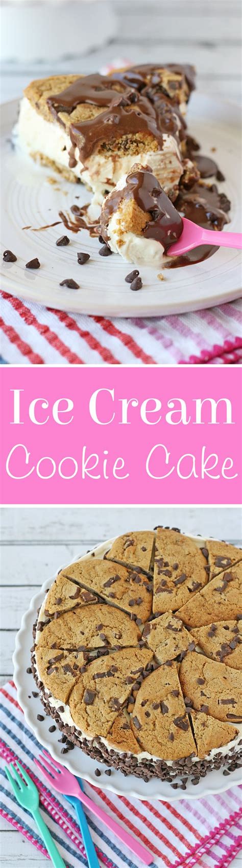 This NO BAKE Chocolate Chip Cookie Ice Cream Cake is the perfect summer treat! Ice Cream Cookie ...