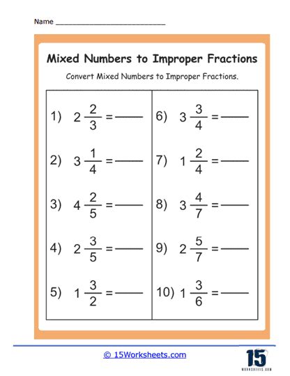 Mixed Numbers to Improper Fractions Worksheets - 15 Worksheets.com