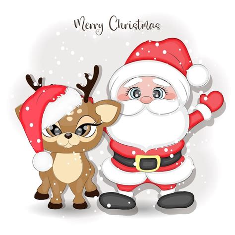 Premium Vector | Cute christmas santa claus and reindeer vector ...