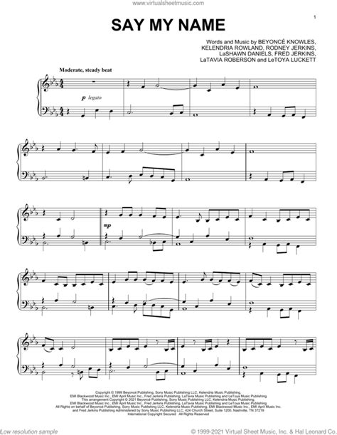 Say My Name [Classical version] sheet music for piano solo (PDF)