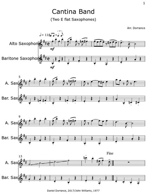 Cantina Band - Sheet music for Alto Saxophone, Baritone Saxophone