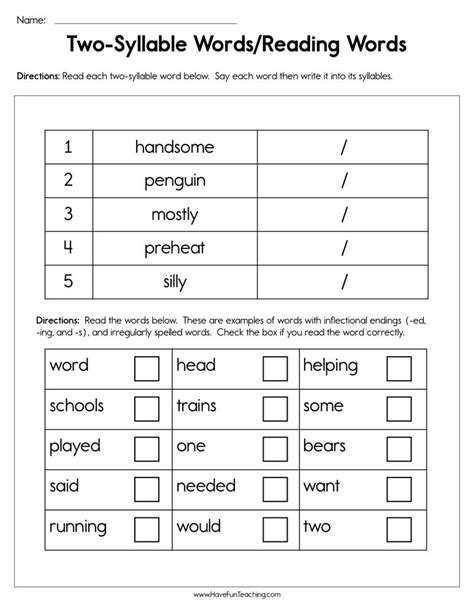 Three Syllable Words For Kindergarten