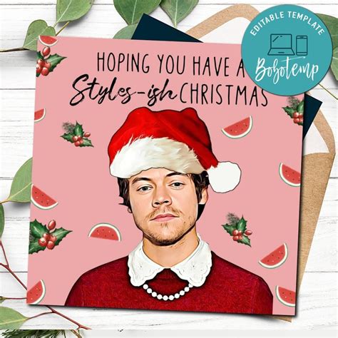 Harry Styles Christmas Card Template to print at home DIY | Createpartylabels