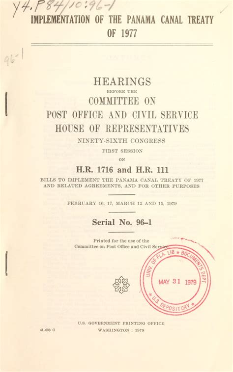 Implementation of the Panama Canal Treaty of 1977