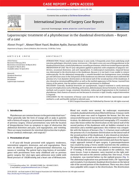 (PDF) Laparoscopic treatment of a phytobezoar in the duodenal diverticulum – Report of a case